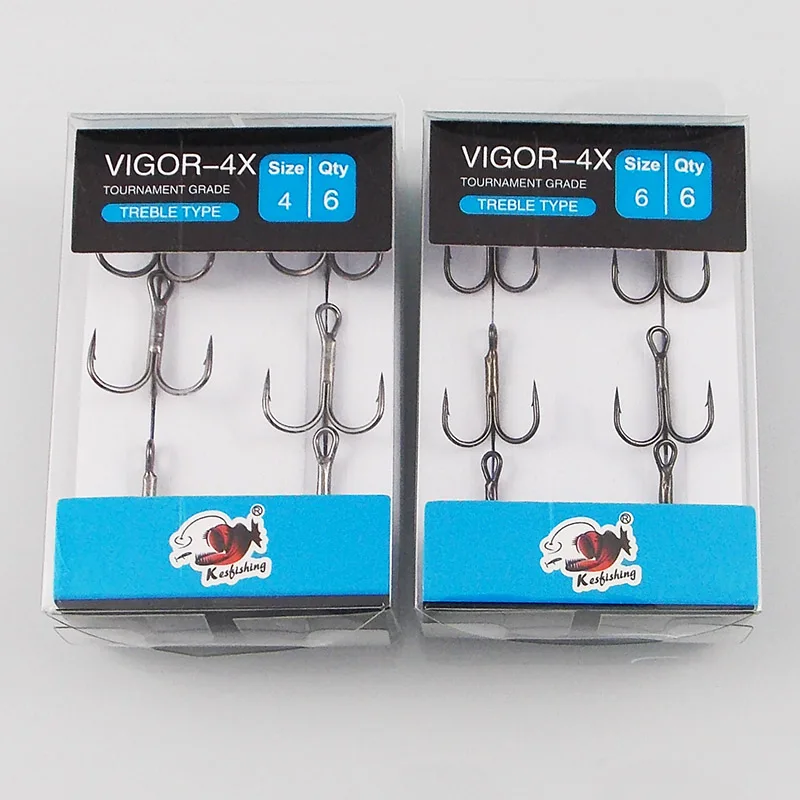 KESFISHING 12pcs Fishing Hook Carbon Steel Barbed Fishhooks Super Sharp Triple Hooks Tackle Accessories with Box