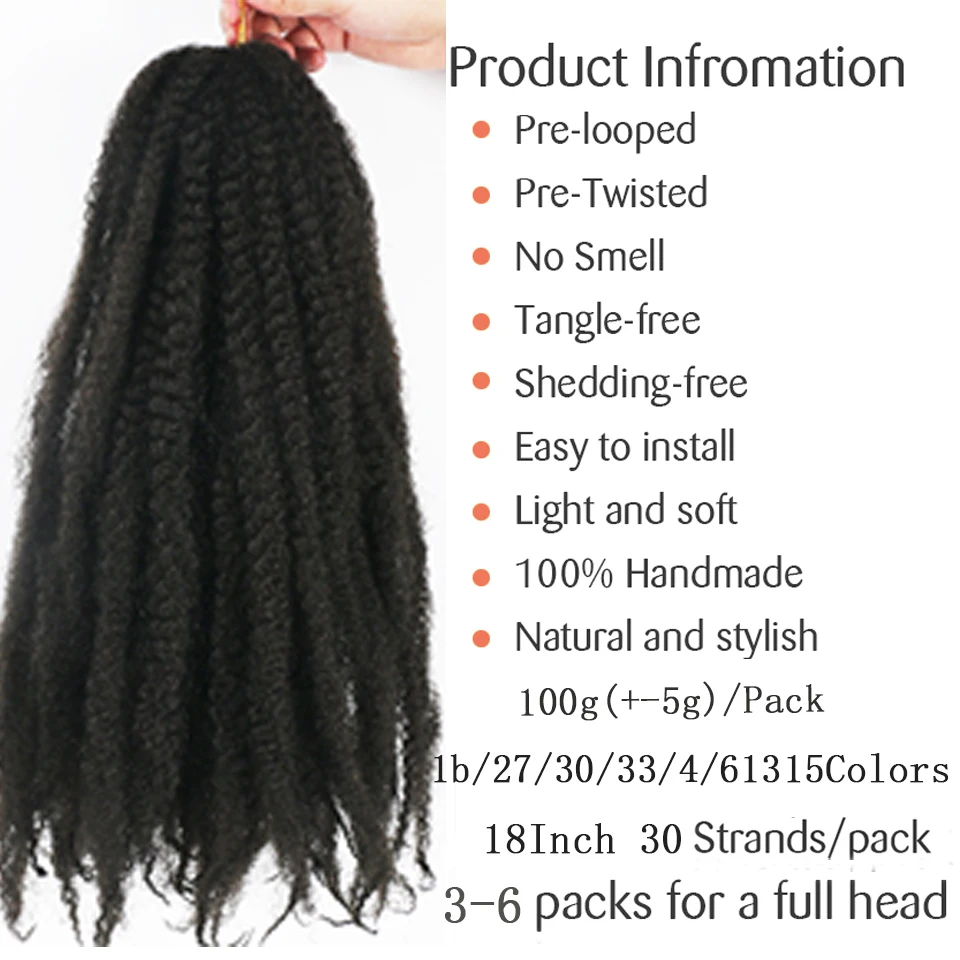 Marley Braid ผม18นิ้ว100G Afro Kinky Curly Crochet ผม Ombre Marley Twist Braiding ผมสูงอุณหภูมิ