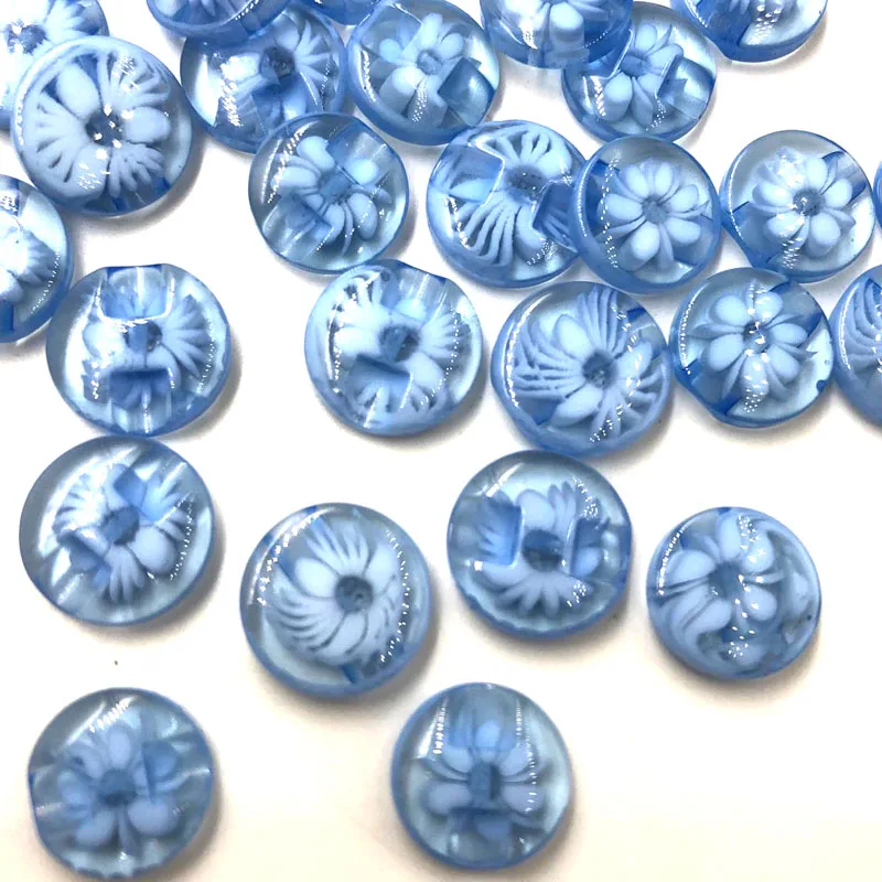 50pc Lots 12mm Blue color flower Plastic Buttons sewing/appliques/craft PT11