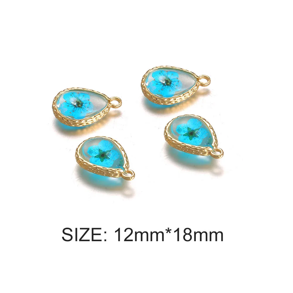 10Pcs/lot Wholesale Copper Specimen Water Drop Glass Dried Flower Charms For Jewelry Making Diy Accessories