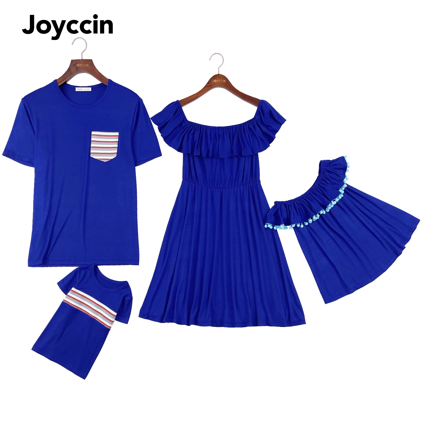 

Joyccin Family Matching Outfits Summer Short Sleeve Frill Trim Ladies Dress Man's T-Shirt Baby Gril Clothing Family Looks Clothe