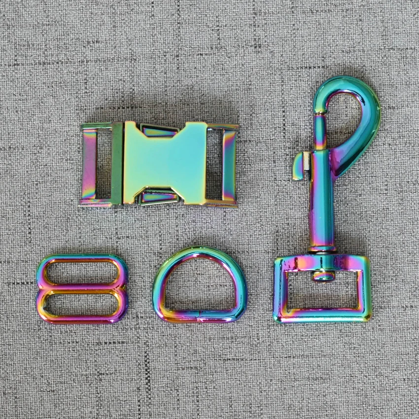 50 Sets 20mm/25mm Colourful Metal Adjustable Buckle D Ring Clasp Four Pieces Webbing Zinc Alloy DIY Dog Collar Accessory