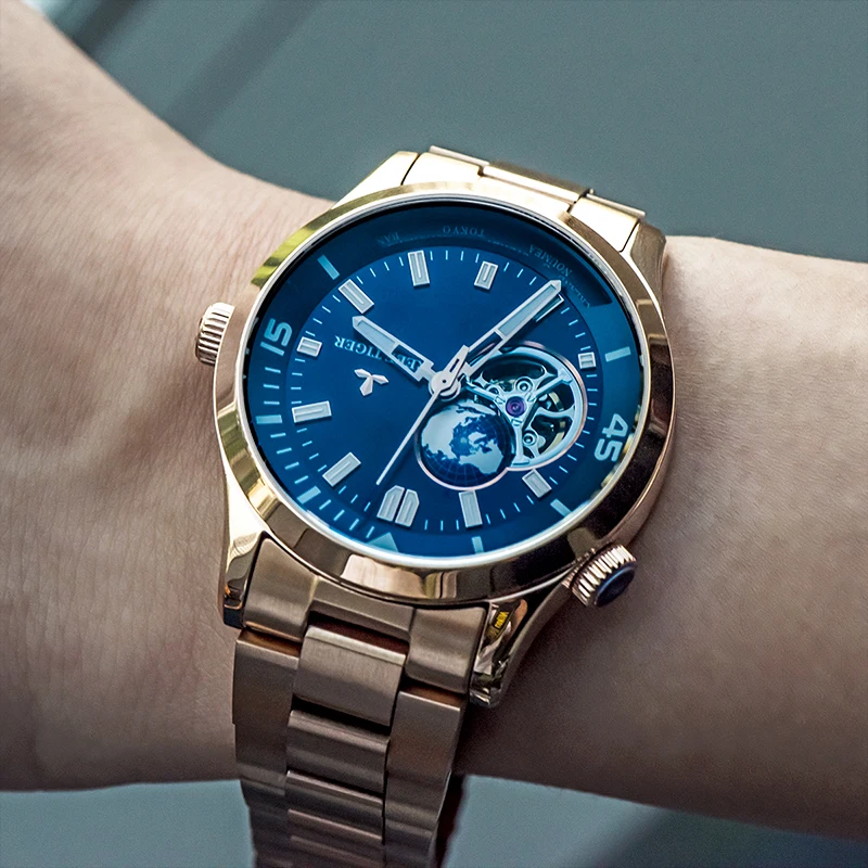 Reef Tiger/RT Mechanical Business Watch Automatic Men Top Brand Luxury Gold Stainless Steel Wrist Mens Fashion Watches RGA1693-2