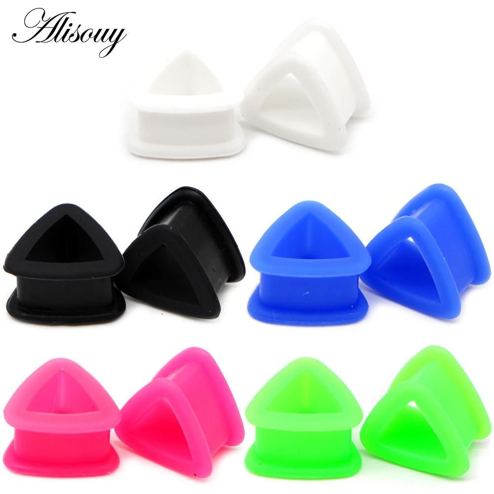 Alisouy 2 Pieces Triangle Ear plugs Silicone Flexible Body piercing Jewelry Tunnel Plugs Extension Hollow Men Women stretcher