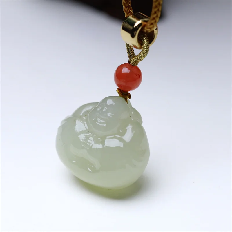 

Hot Selling Natural Hand-carved Jade Laughing Buddha Necklace Pendant Fashion Jewelry Men Women Luck Gifts