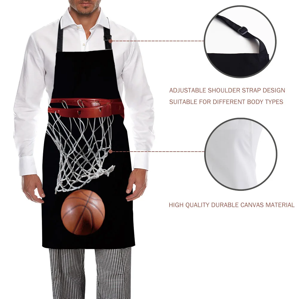 Basketball Basket Apron Personalized Design Adjustable Canvas Kitchen Hotel Cafe Aprons Female Ladies Couples Cooking Dining Bib