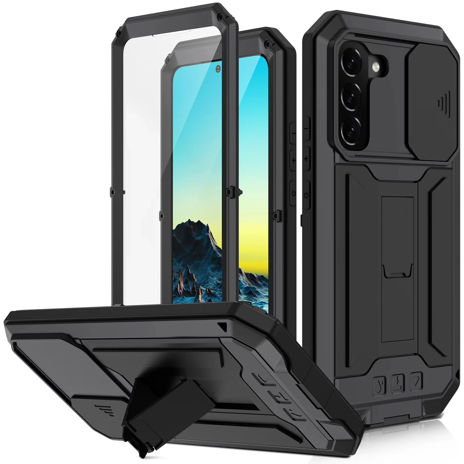 Metal Anti-fall Rugged Armor Protective Case For Samsung Galaxy S24 S23 S22 Ultra S24 Plus Built-in Camera Protection Cover