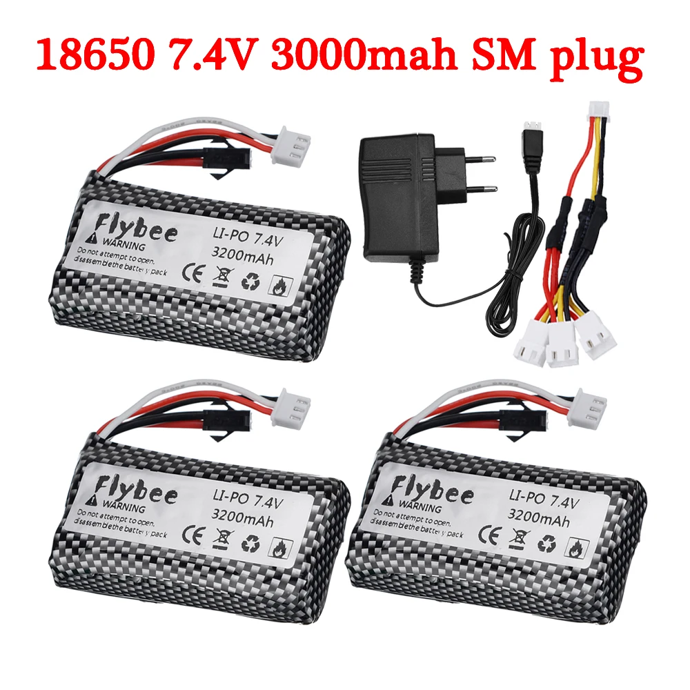18650 7.4V 3000mah 3200mah بطارية ليثيوم أيون ل wltoys 104310 104311 MN99S D90 H101 U12A S033g Huina1592 RC سيارات لعب قطع الغيار