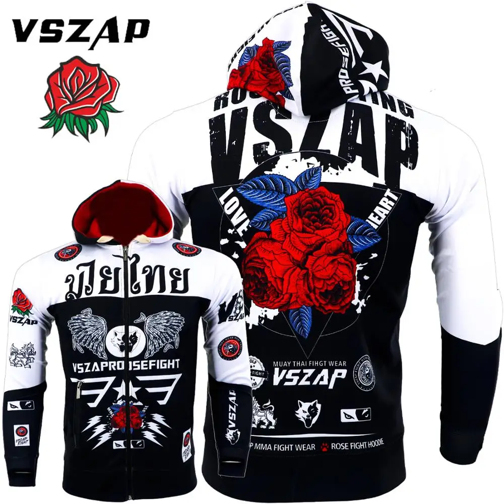 

VSZAP Rose Warm Boxing Muay Thai Sweatshirts Gym Cloth Shirt Fighting Martial Arts Fitness Men MMA Rock Hoodies Workout Jacket