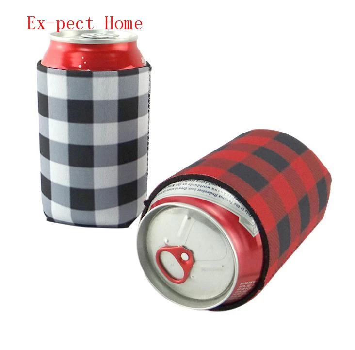 

Red Buffalo Check Cooler Bag Wholesale Blanks Neoprene Black Red Plaid Can Covers Wedding Gift Tin Wraps free shipping