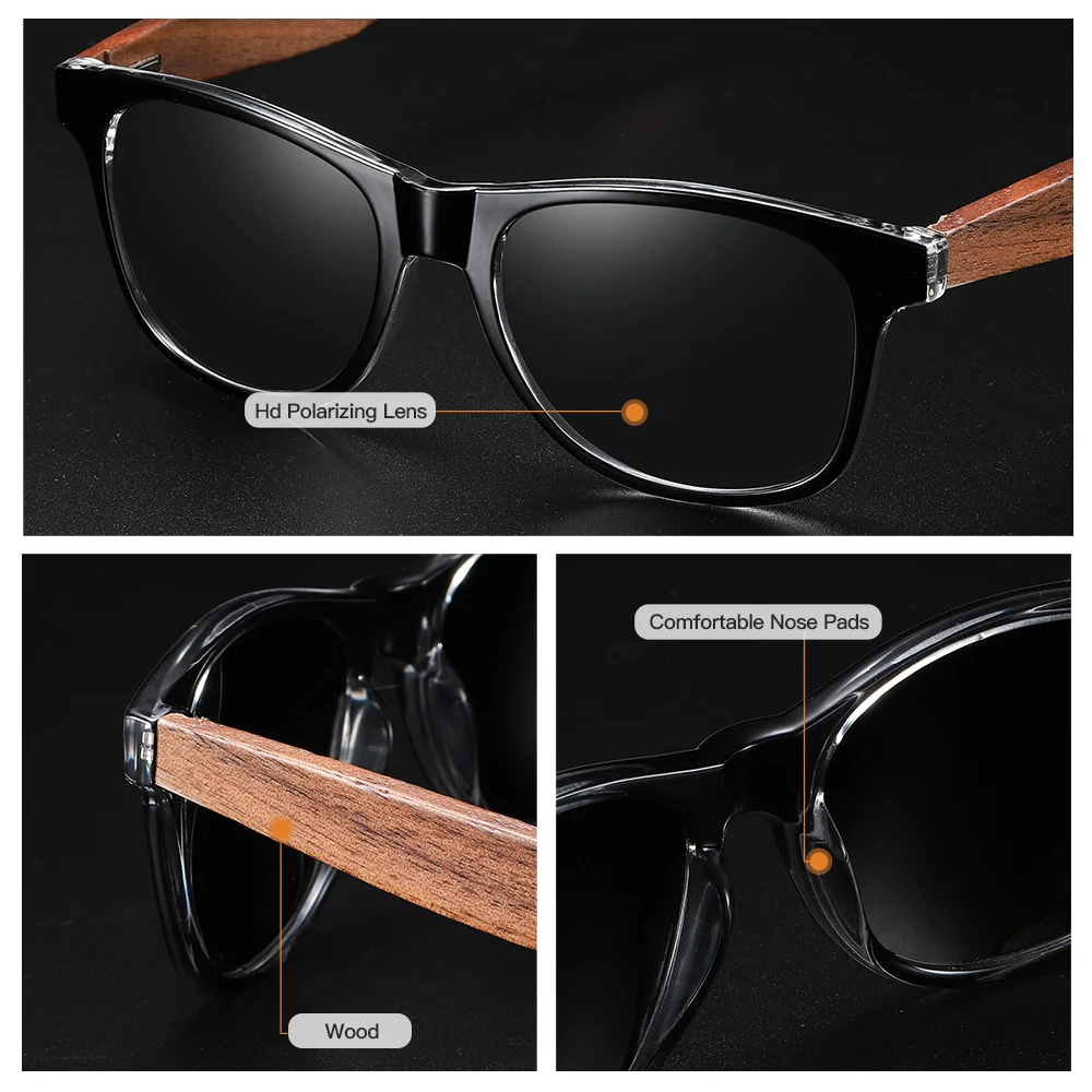 GM Black Walnut Wooden Polarized Sunglasses Men Mirror Sun Glasses Male UV400 Wooden Temples Sunglass Shades Oculos S5082