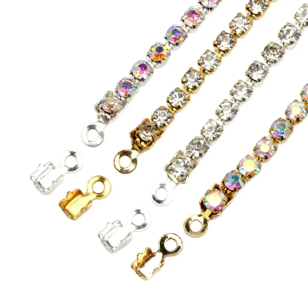 

NEW 2.0-2.5MM 38PCS/LOT KC Gold/Silver Color Rhinestone Nail Chain Copper Clasps Clip Cup DIY Bracelet Necklace Jewelry Handmade