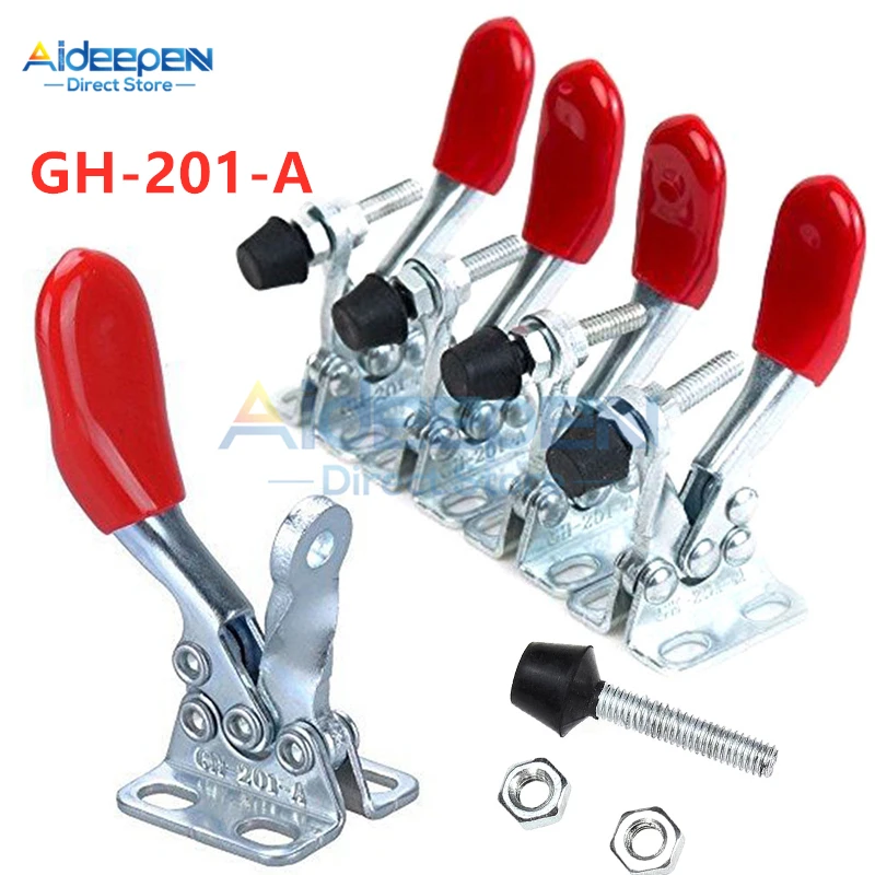 4Pcs GH-201A Horizontal Toggle Clamp Quick-Release Toggle Clamps Set 27KG Vertical Toggle Clamp Hand Clip Tool