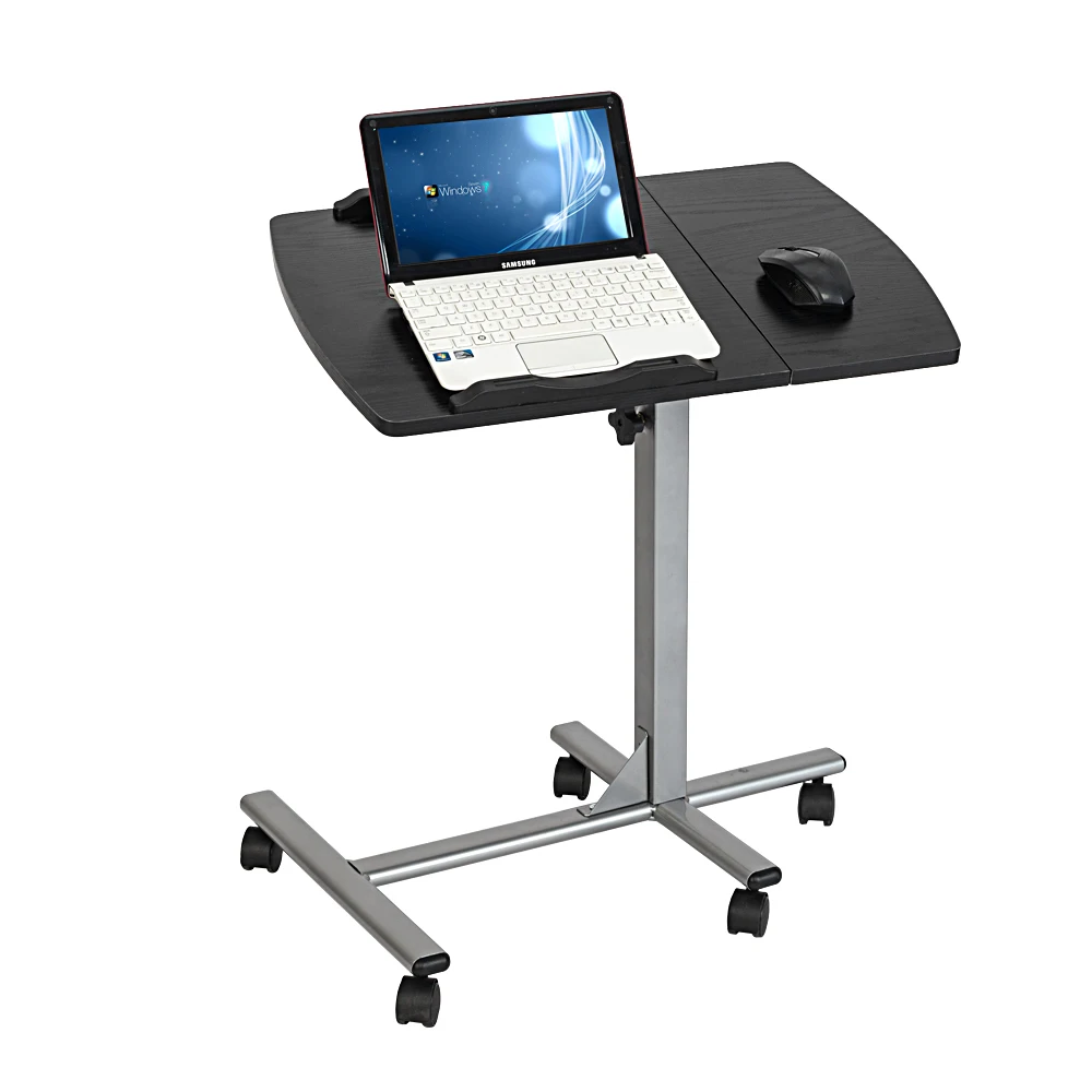 Lifting Removable Laptop Computer Desk Office Study Table 5-Wheel Home Use Multifunctional Black & Silver[US-Stock]