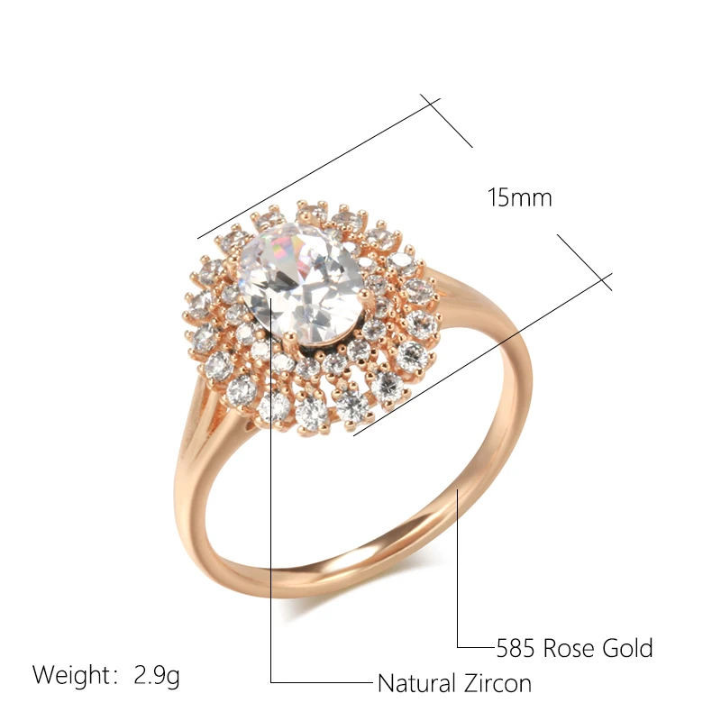 Kinel 585 Rose Gold Bold Big Wedding Rings for Bridal Women Micro wax inlay Natural Zircon Ring High Quality Daily Fine Jewelry