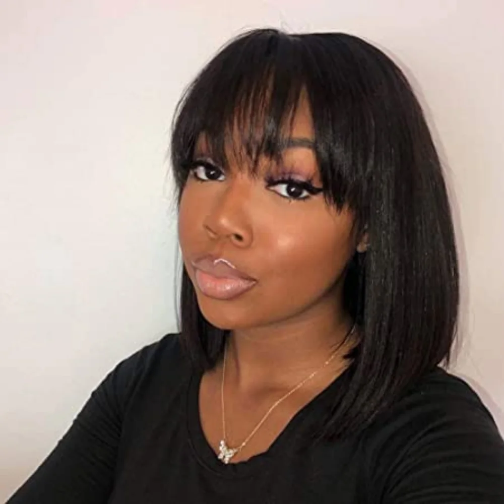 Short Bob Wig With Bangs Straight Brazilian Hair Wigs For Women Perruque Cheveux Humain Full Machine Made Cheap Human Hair Wigs