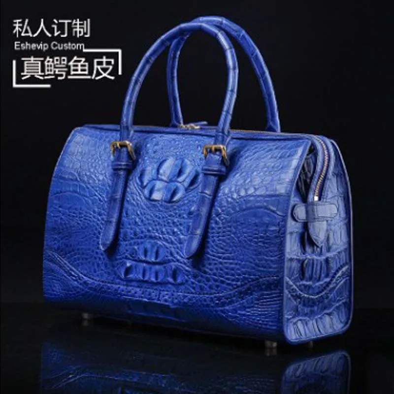 

ourui new true crocodile Female bag Electric blue Boston Female bag women handbag
