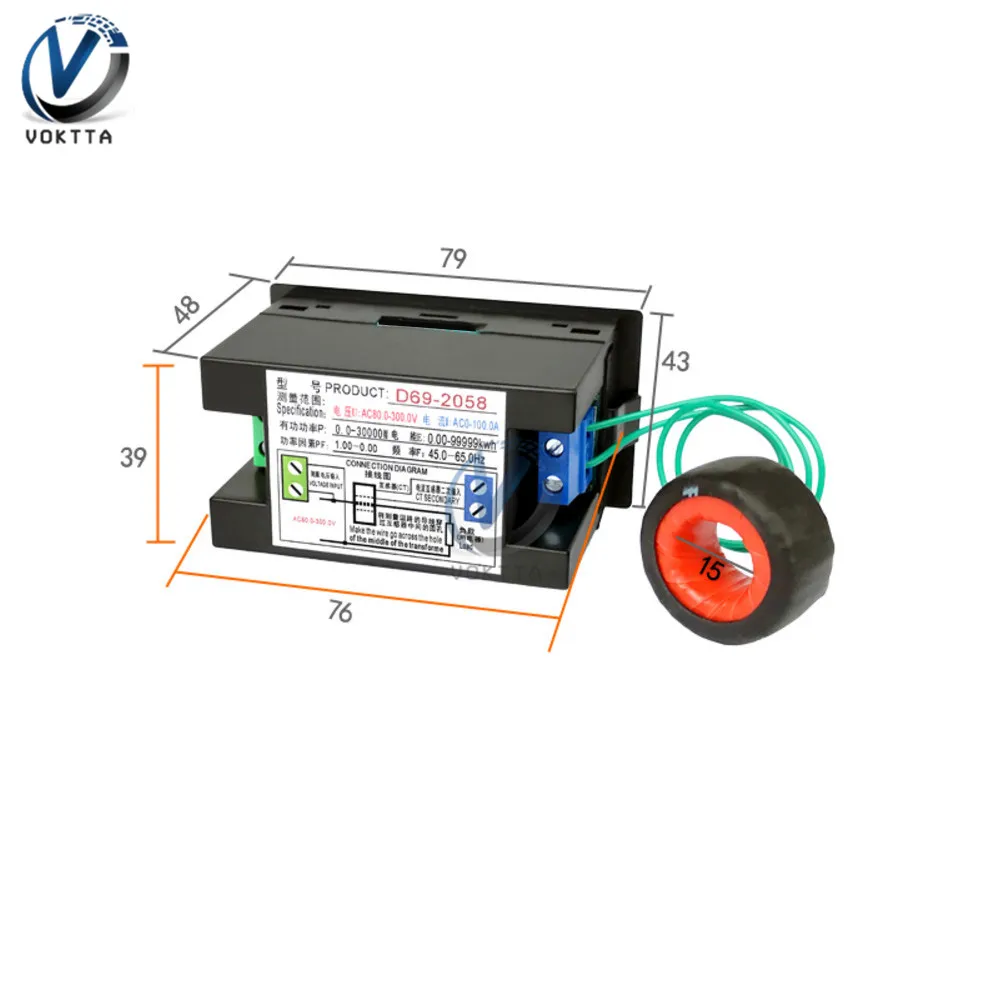 AC 50-300V 10A 100A LCD Digital Panel Wattmeter Energy Power Meter Voltage Voltmeter Current Ammeter Frequency Indicator 450V