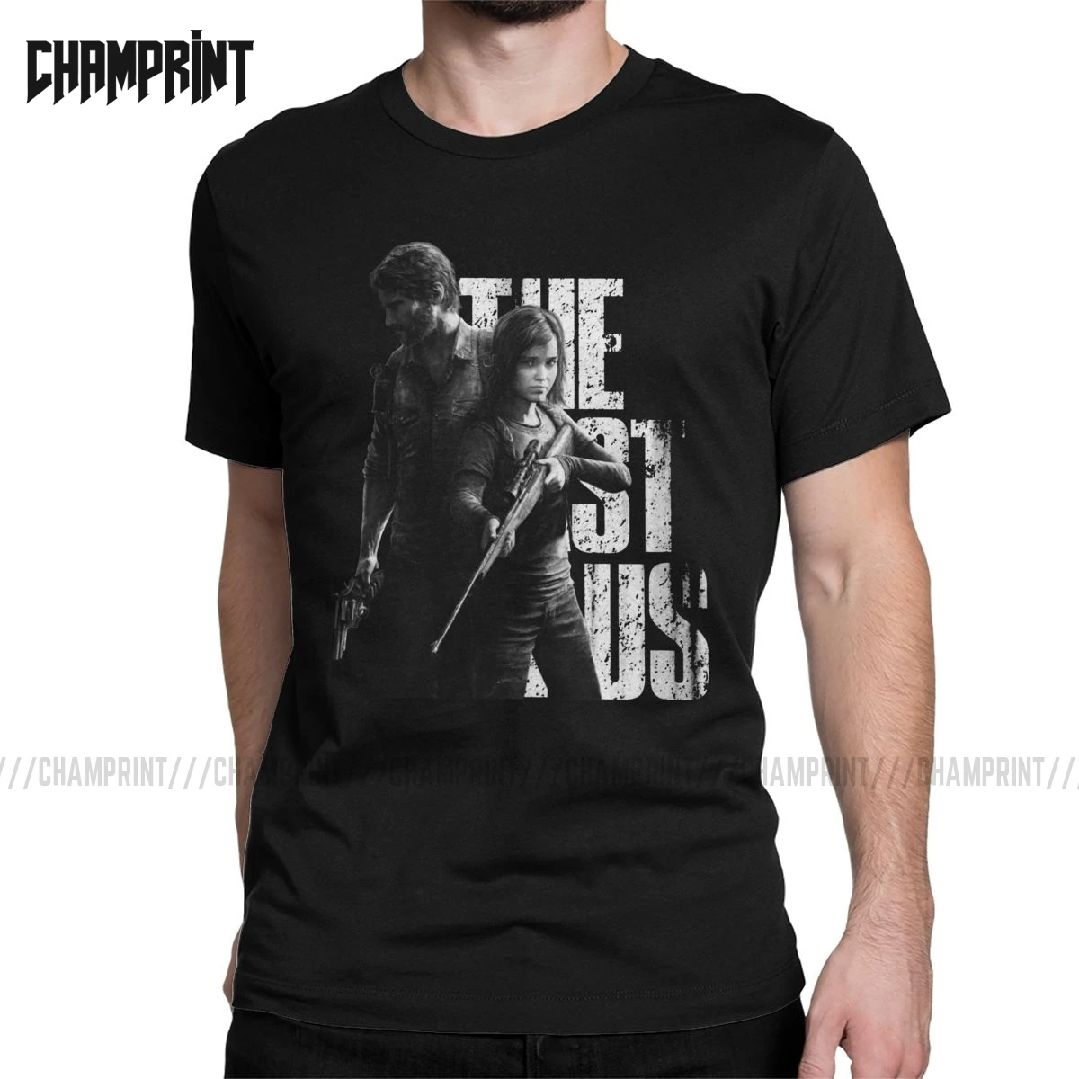 Vintage The Last Of Us Ellie And Joel T-Shirt for Men Cotton T Shirts Fireflies Tlou Video Game Short Sleeve Tee Shirt Plus Size