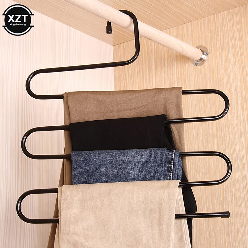 Multi-functional S-type Trouser Rack Stainless Steel Closet Organizer Clothing Hangers Traceless Adult Trouser Hanger