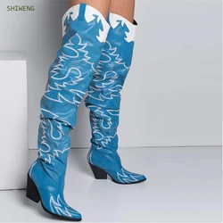 2025 Women Over The Knee Boots Sexy Sewing Thread High Heels Shoes Autumn Pointed Toe Shoes Vintage Chelsea Boots 35-44