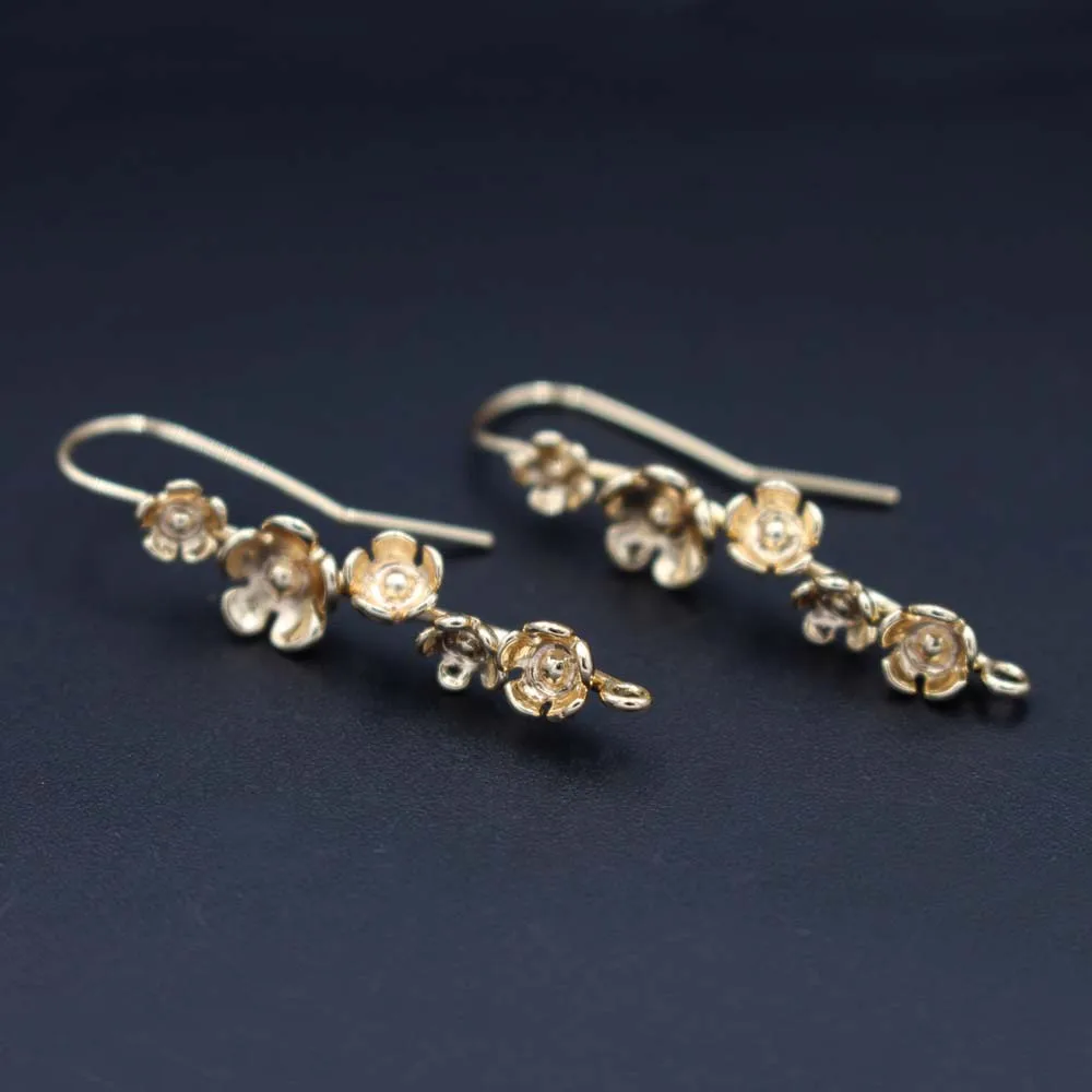 10pair Bloom Flowers Hoops French Wire Earrings Connectors Blanks 14K Gold plated for DIY Findings