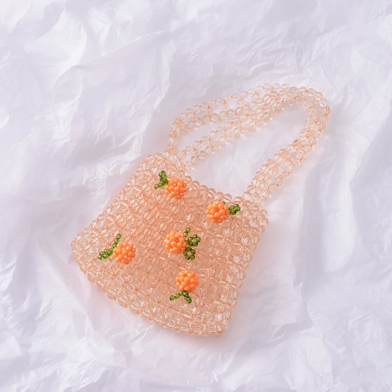 Retro Orange Beaded Bag Clear Crystal Jelly Clutch Bag Girl Beaded Woven Handbag for Woman 2022 Handmade Bags Luxury Designer