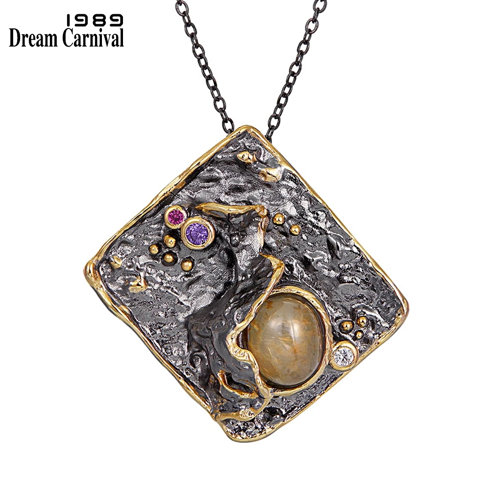 DreamCarnival1989 Exaggerated Personality New Collection Pendant Necklace Women Black Gold Color Vintage Melon Zirconia WP6677