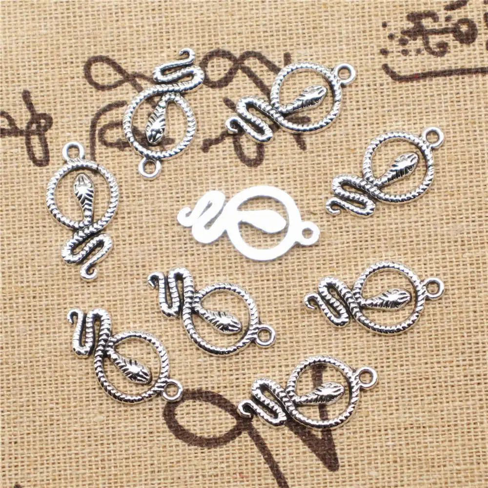 10Pcs Jewelri Pendant Snake Charms Antique Silver Color 13X23mm