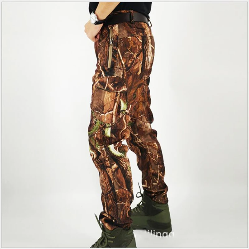 Multicam-Camouflage Fleece Pants for Men, Multicam, Real Tree Thermal, Hunting, Tactical, Multi-pocket, Soft Shell, MCBK