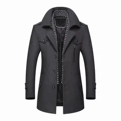 Male Trench Coat Overcoat Winter Men's Wool Coat New Fashion Middle Long Scarf Collar Cotton-padded Thick Warm Woolen Coat