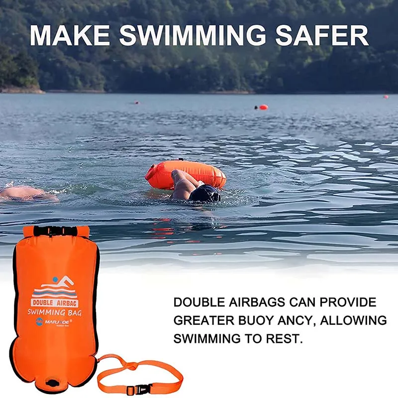 20L Inflatable Open PVC Swimming Buoy Tow Float Dry Bag Double AirBag With Belt High Visibility Swimming Water Sport Safety Bag