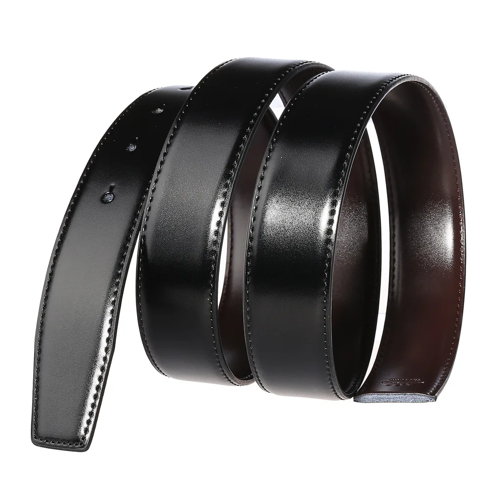 3.4cm Wide Double-sided Cow Reversible Leather Pin Buckle Belt Without Buckle For Men Personality Men Belt With Holes