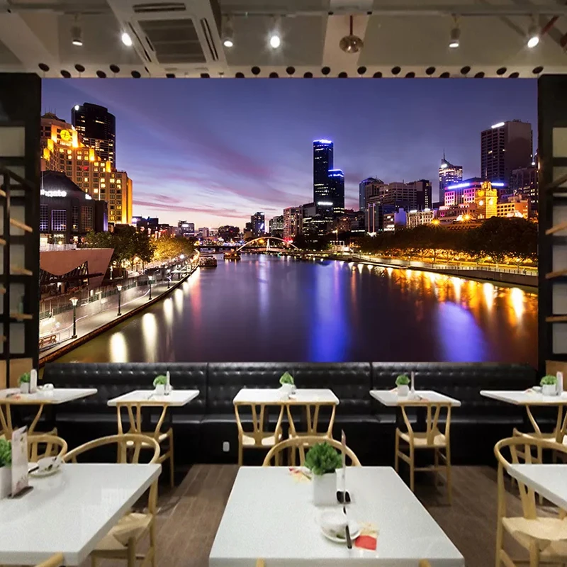 Custom Mural Wallpaper Modern City Night View Photography Art Murals Restaurant Living Room Sofa TV Background Photo Wall Paper