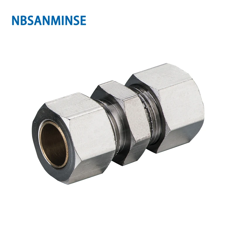 NBSANMISE 10Pcs/lot KU 4 6 8 10 12 mm Union assembly Ferrule Straight  Brass Fitting Pneumatic Air Tube  lockable fitting