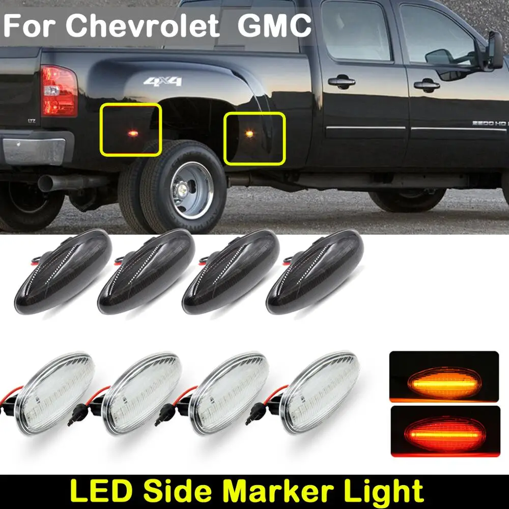 For Chevrolet Silverado GMC Sierra 2500HD 3500HD Clear smoked Lens front amber LED side marker light Red rear side marker lamp