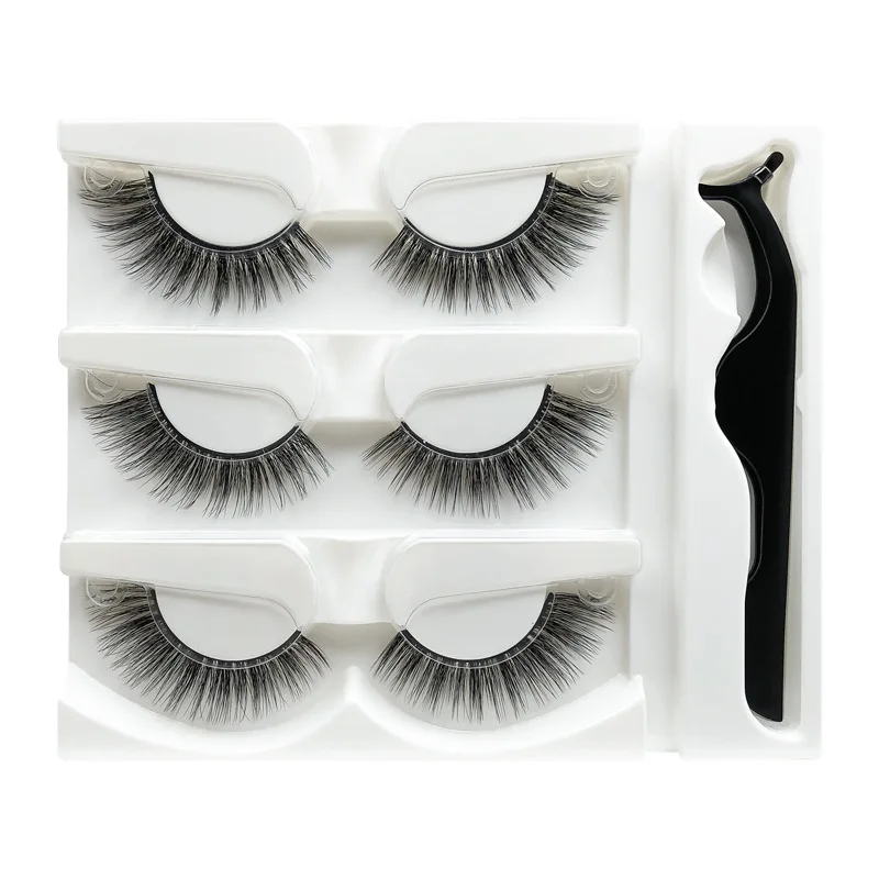 Newest Soft Light 3 Pairs Self-Adhesive False Eyelashes Set Handmade Reusable Glue-Free Fake Lashes 3 Sets/Lot Drop Shipping