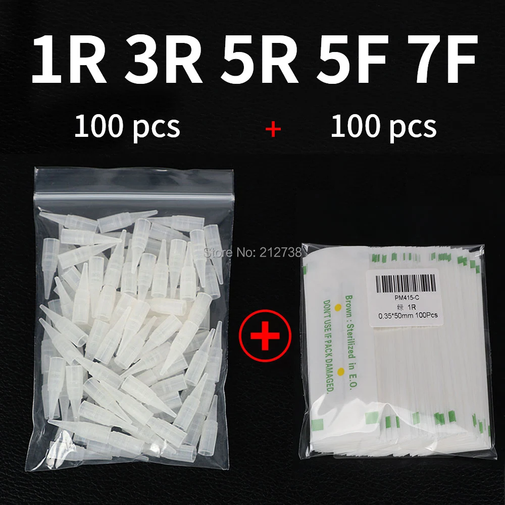 100PCS 1R 3R 5R 5F 7F PMU Needles + Needle Tips Disposable Sterilized Professional Tattoo needles for Permanent Makeup Eyebrow