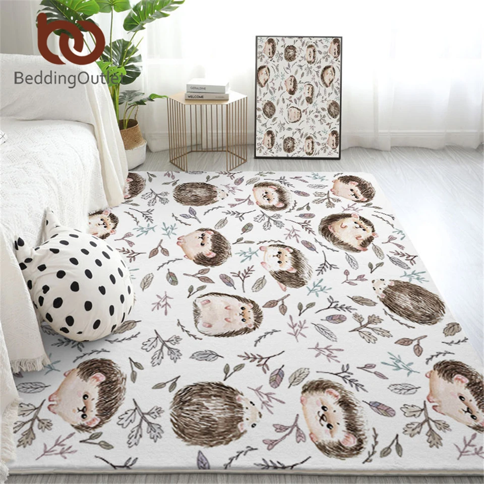 BeddingOutlet Hedgehog Large Carpets for Living Room Watercolor Play Mat Cartoon Area Rug 152x244cm Leaf Animal Center Rug 1pc