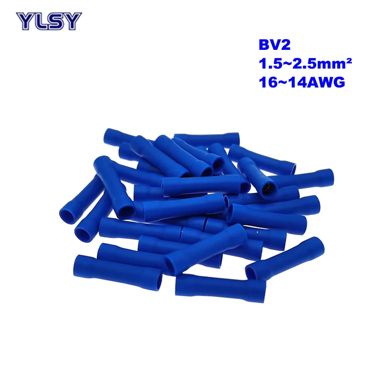 50Pcs Insulated Straight Butt Aluminum Connector BV1.25/2/5.5 Electrical Wire Cable Crimp Terminales Ferrules 19/27/48A 0.5~6mm2