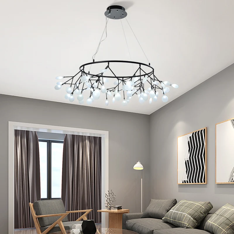 Imagem -03 - Nordic Designer Chandelier Heracleum Luz Sala de Estar Quarto Cozinha Preto e Dourado Círculo de Led Luminárias