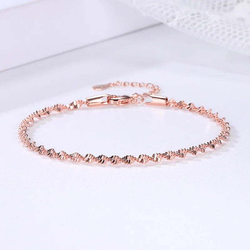 Smooth Exquisite Trendy Wave Twisted Grain Bracelet for Women Short Cuban Snake Chain Bracelets on Hand Fashion Jewelry KBH064