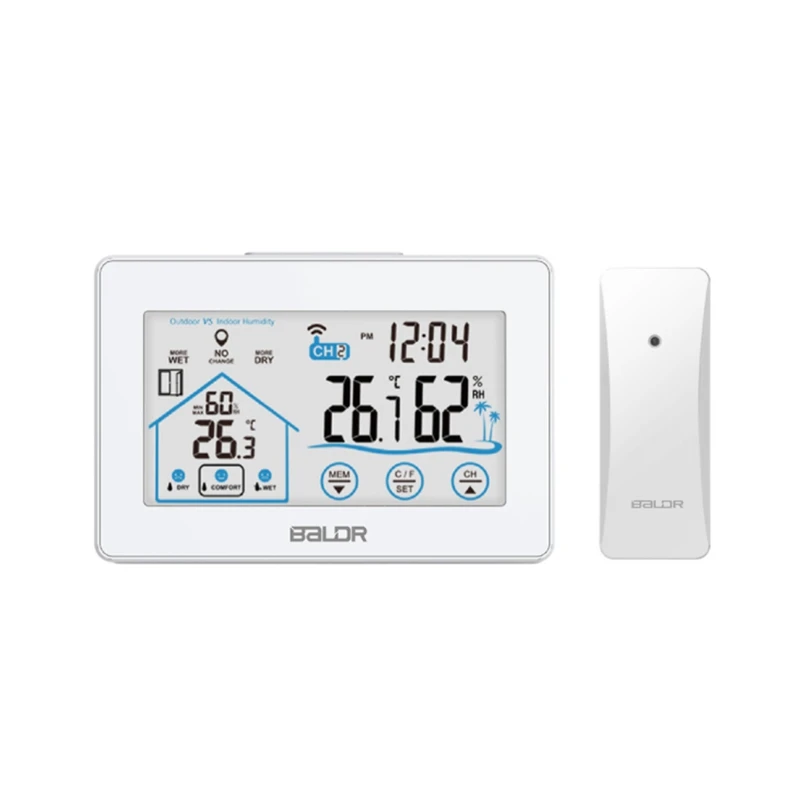 Baldr Weather Station Touch Screen In/Outdoor Thermometer Hygrometer Forecast Calendar Comfort Indicator Wireless Remote Sensor