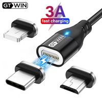 GTWIN 3A Fast Charging Magnetic Charger USB Cable for IPhone Samsung Xiaomi Phone Magnet Charge Cable Micro USB Type C Cable