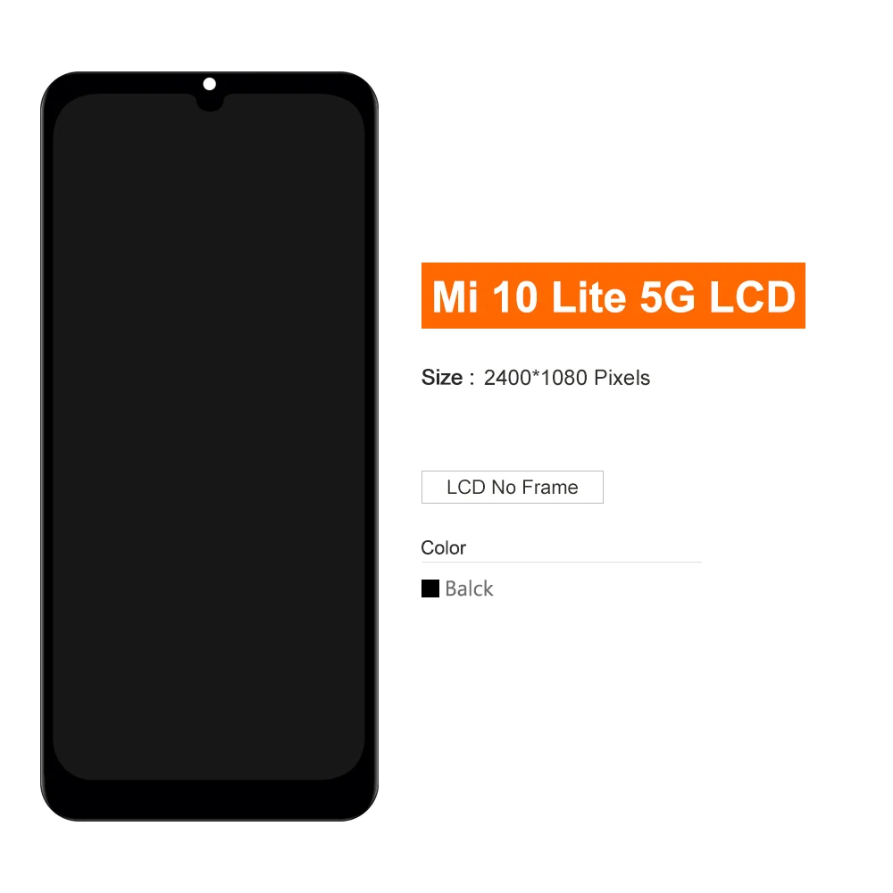 Original Screen For Xiaomi MI 10 Lite 5G Display Fingerprint Function 10 Touch Screen Replacement For MI10 Lite 5G Global