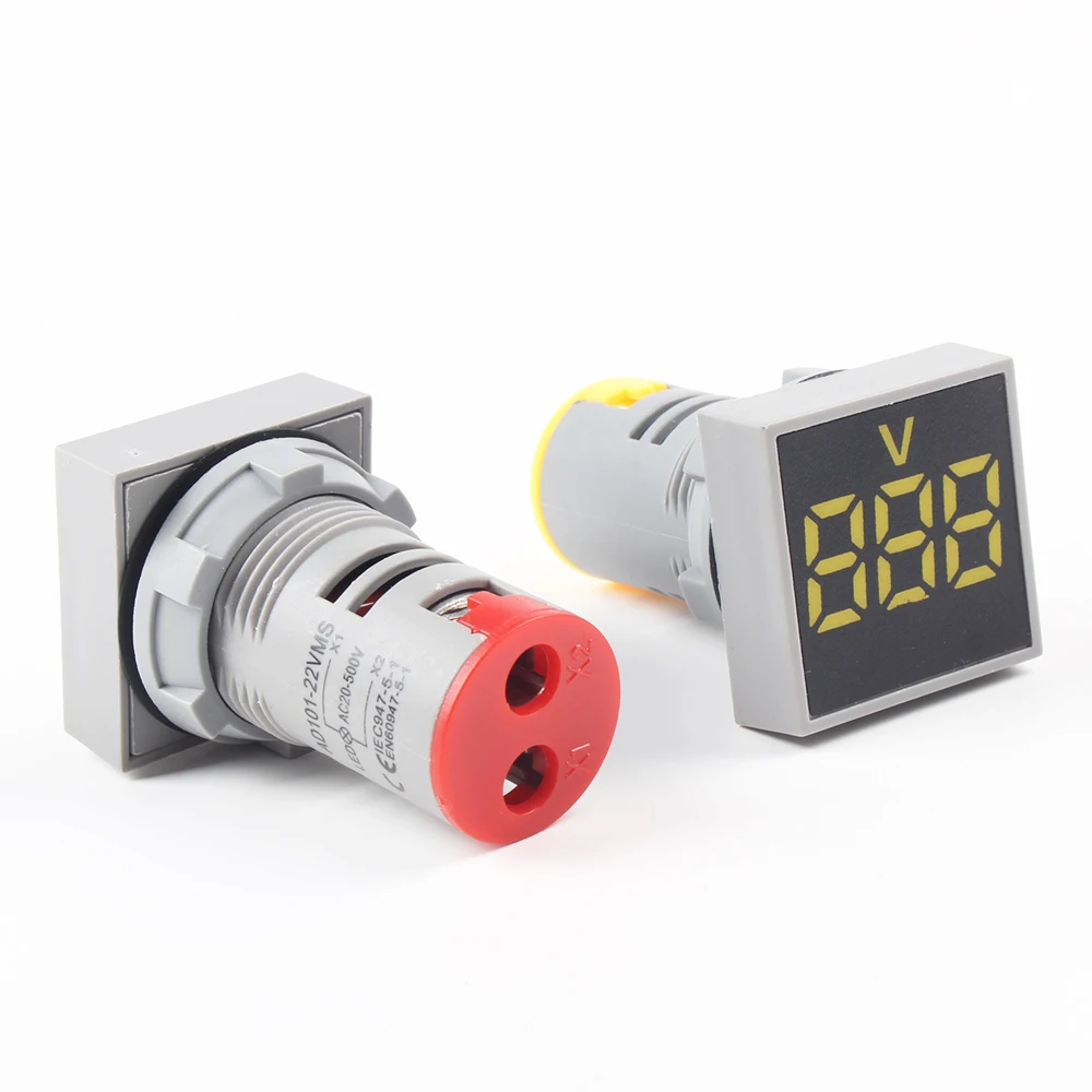 22mm LED zakres pomiarowy AC 60-500V kwadratowy woltomierz miernik napięcia wskaźnik lampka dyżurna czerwony żółty zielony biały niebieski cyfrowy