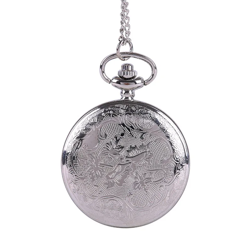 Silver embossed classical fine pattern pocket watch Large small shield flip pocket watch Classical men and women gift pocket wat