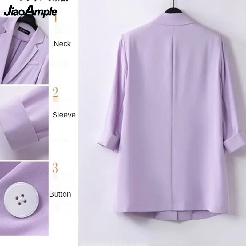 Elegant Clothing Set 2023 Summer Women Korean Graceful Leisure Suit Coat Chiffon Sling Dress Sets Lady Office Purple Jacket