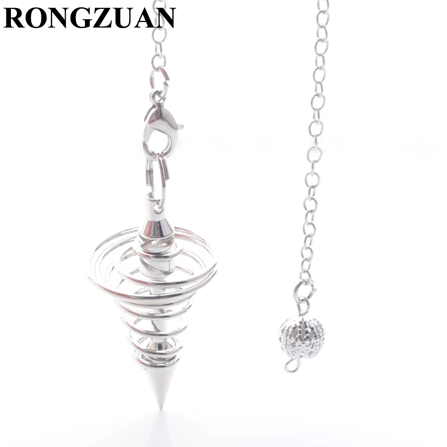 Metal Spiral Cone Shape Silver color Pyramid Pendulums for Dowsing Divination Spiritual Pendant Pendule Radiesthesia TN3820