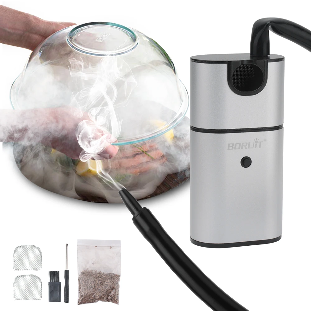 BORUiT Portable Molecular Cuisine Smoking Gun Food Cold Smoke Generator Meat Burn Smokehouse Cooking Tools Kitchen Accessories